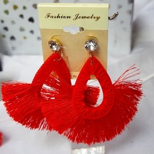 Red Tear Drop Tassel Earrings for women